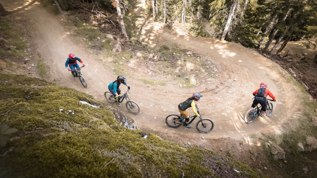 group of beginner bikers in the Bike Park