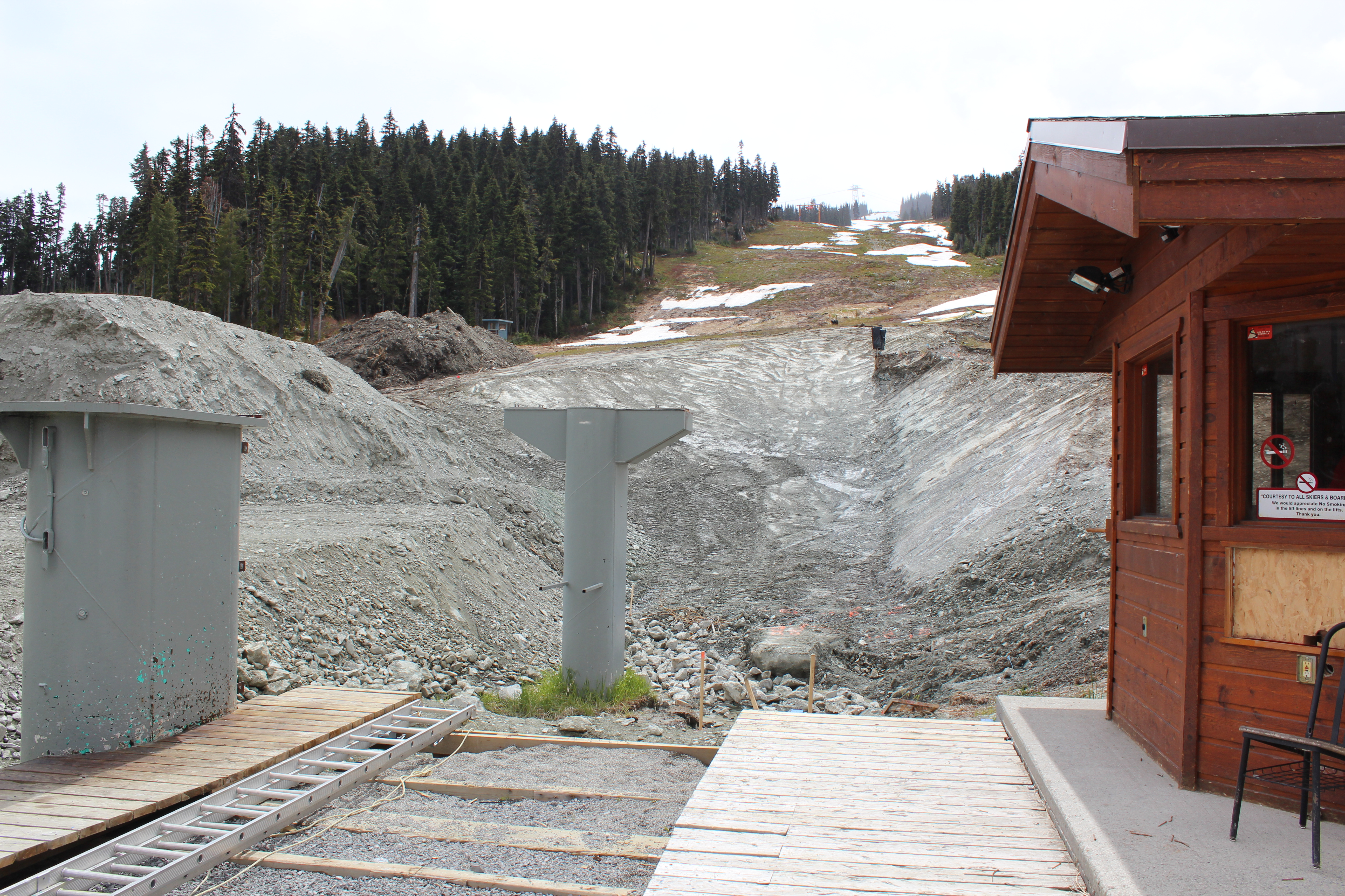 Bottom of a chairlift under construction