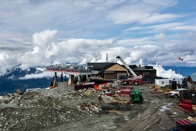 construction site of the top of the gondola directly beside the Rendezvous Lodge